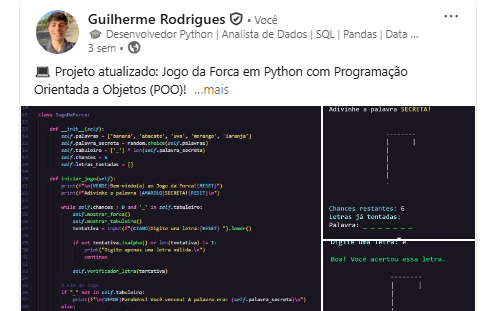 Capa do Post: Python + POO: atualização no projeto Jogo da Forca!