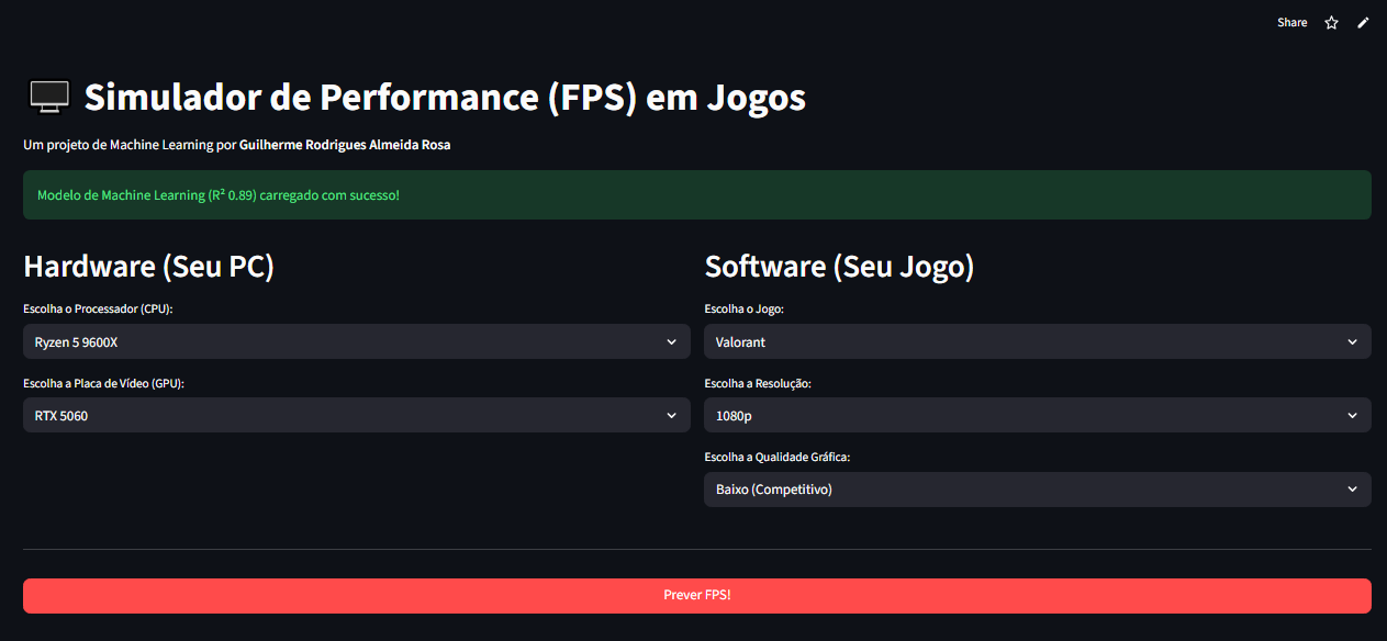 App Previsor de FPS em Jogos